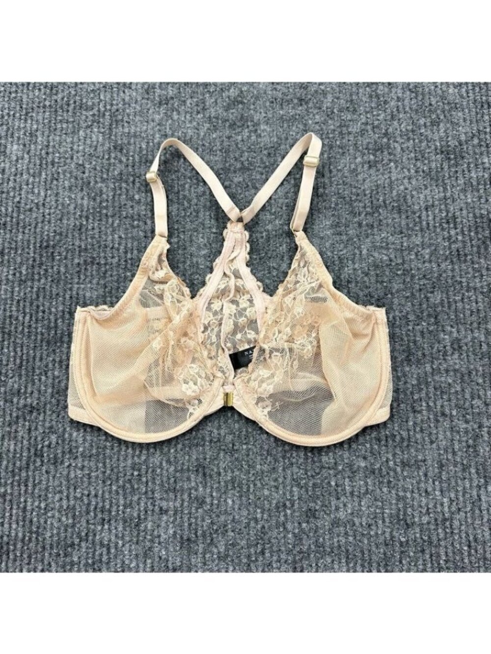 Natori Sheer Lace Unlined Underwire Racer Back Front Closure Bra Womens Sz 34DD